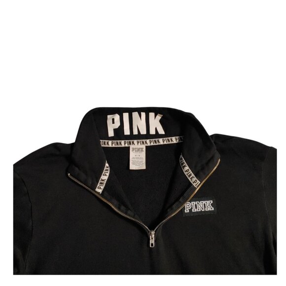PINK Victoria's Secret Pullover Sweatshirt  Women's Size Medium Black 1/4 Zipper - Picture 3 of 9